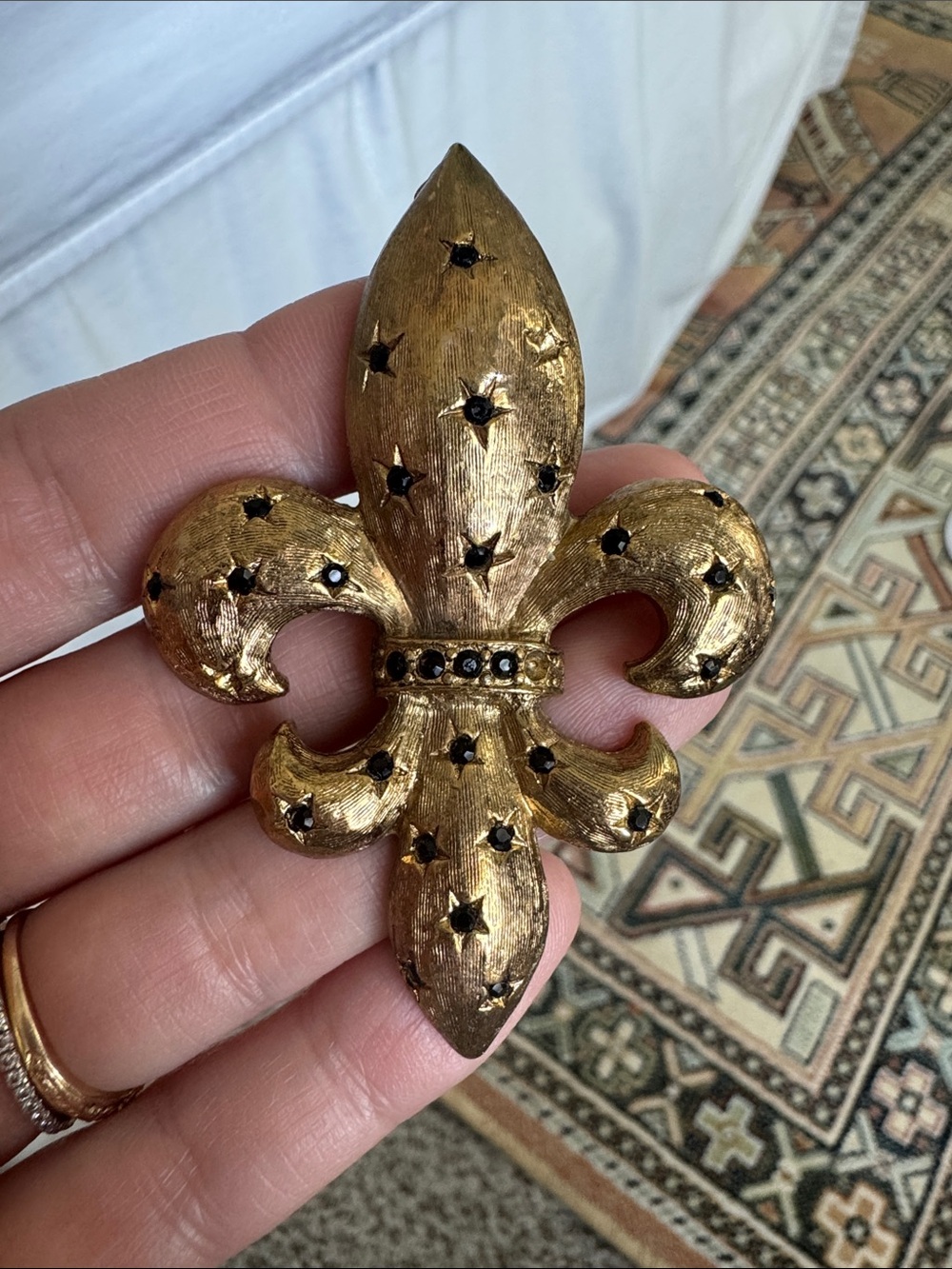 Graziano Fleur-de-Lis Accent Brooch Costume Jewelry